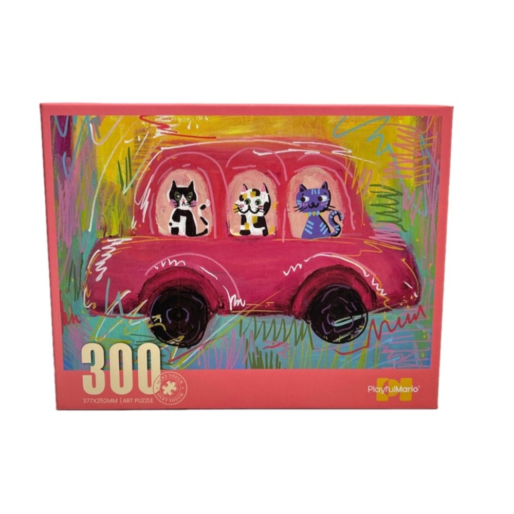 Jigsaw Art Puzzle PlayfulMario 300 Piece Cats In Car New Sealed In Box